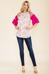 Celeste Full Size Floral Contrast Bell Sleeve Top