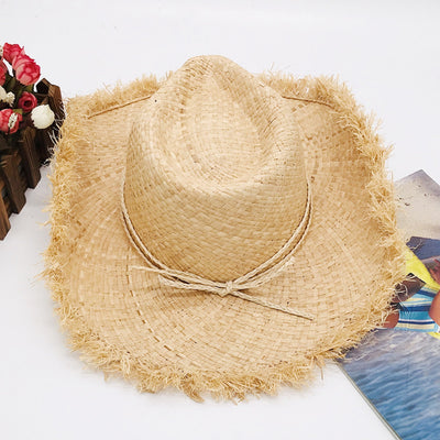 Raw Hem Wide Brim Straw Woven Hat