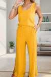 Textured Round Neck Top and Wide Leg Pants Set