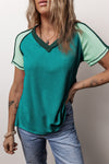 Color Block V-Neck Short Sleeve T-Shirt