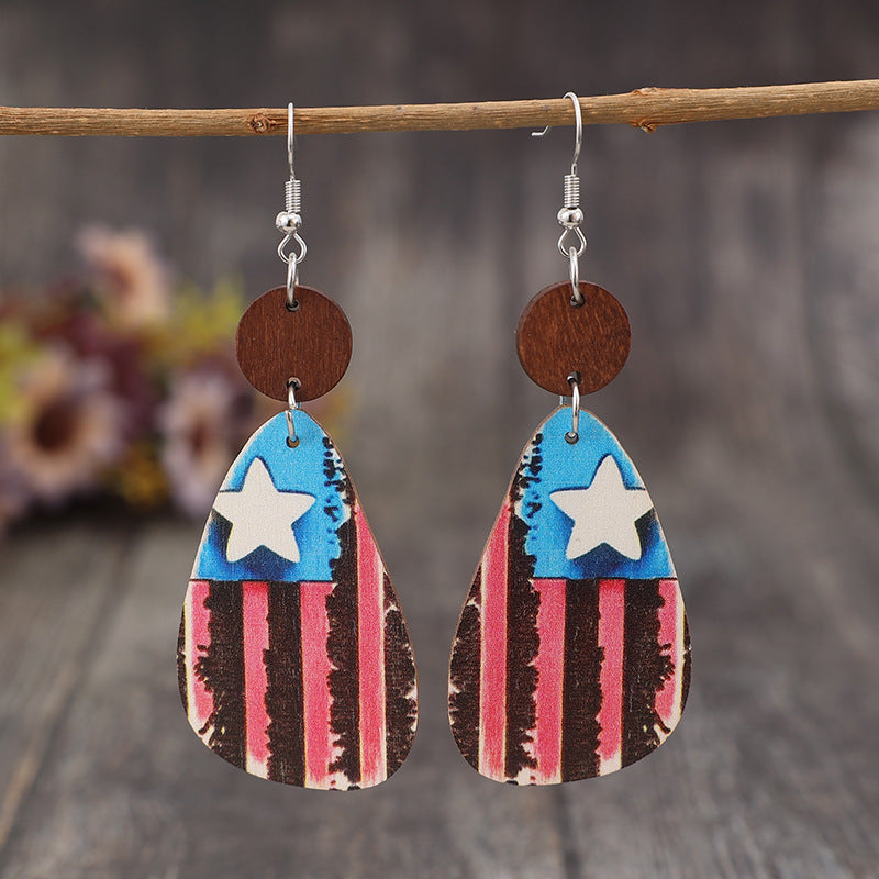 Star &amp; Stripes Wooden Dangle Earrings