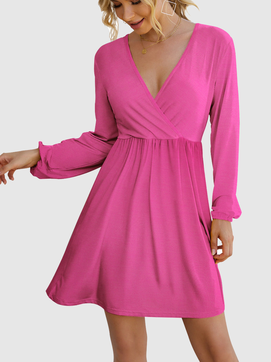 FAM-FAM Surplice Long Sleeve Mini Dress