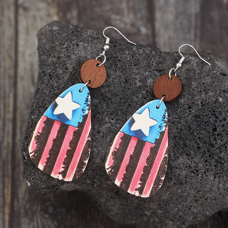 Star &amp; Stripes Wooden Dangle Earrings