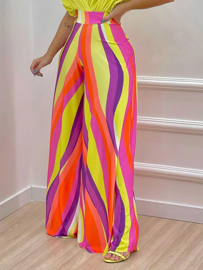 Printed Surplice Top and Wide Leg Pants Set