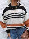 Contrast Striped Round Neck Long Sleeve Sweater