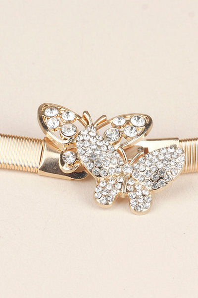 Rhinestone Butterfly Elastic Metal Belt