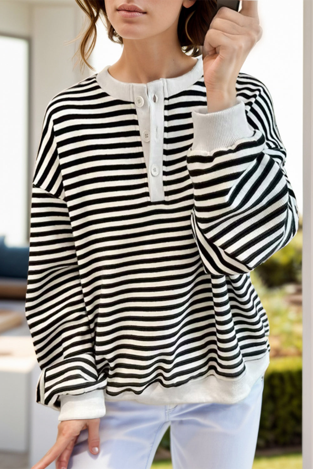 Striped Dropped Shoulder Long Sleeve Sweatshirt