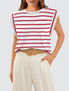 Striped Round Neck Cap Sleeve T-Shirt