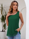 Double Layer Mesh Scoop Neck Wide Strap Tank