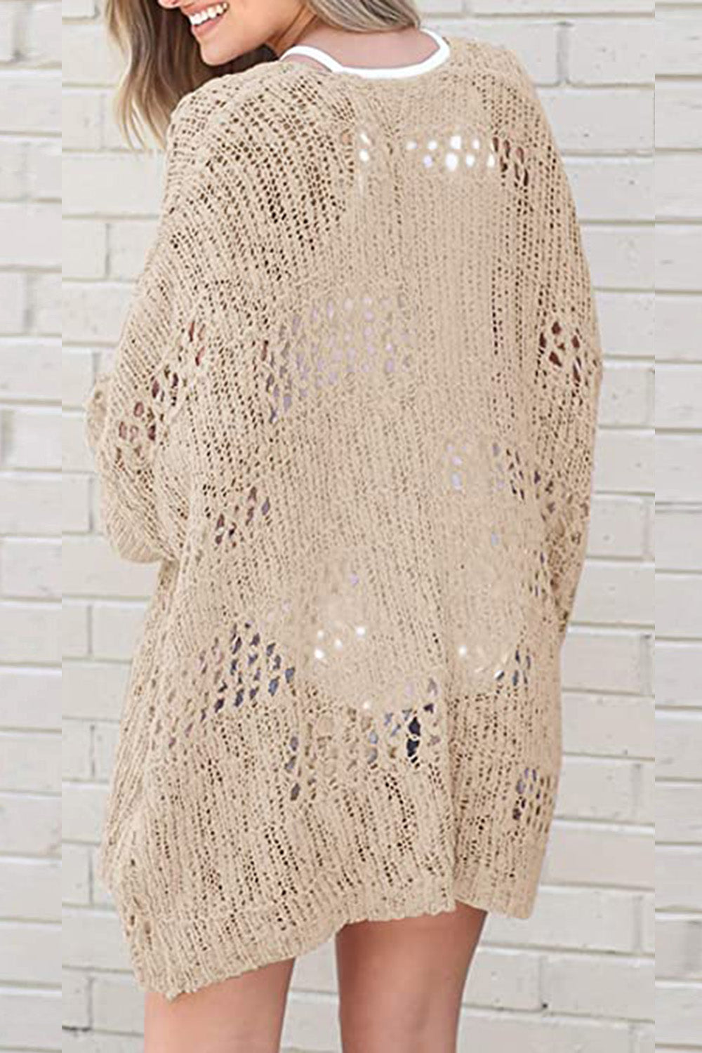 Openwork Open Front Long Sleeve Cardigan