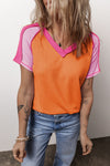 Color Block V-Neck Short Sleeve T-Shirt