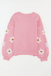 Flower Round Neck Dropped Shoulder Sweater