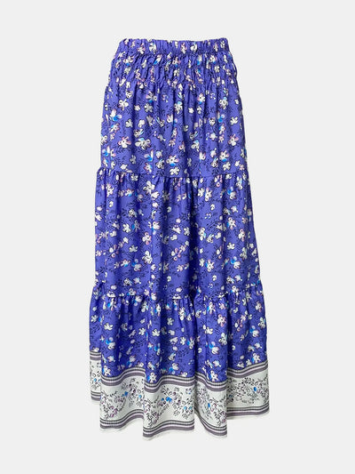 Full Size Tiered Printed Elastic Waist Skirt