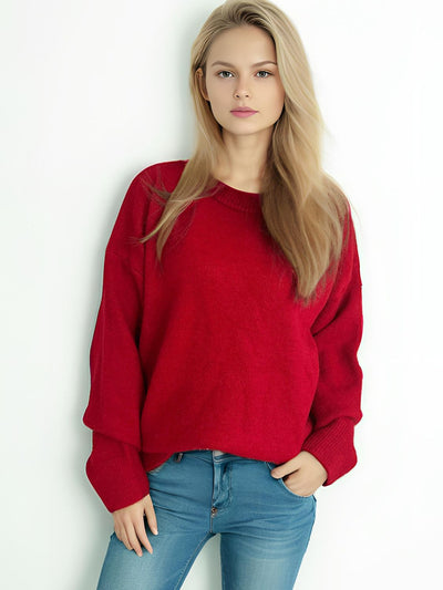 Round Neck Dropped Shoulder Long Sleeve Sweater