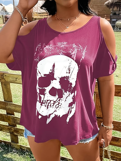 Plus Size Skeleton Graphic Round Neck Cold Shoulder T-Shirt