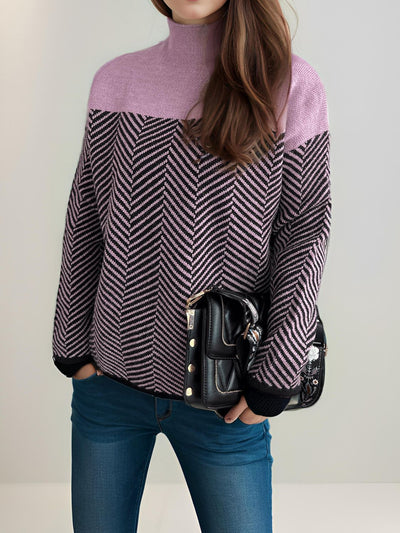 Contrast Turtleneck Long Sleeve Sweater