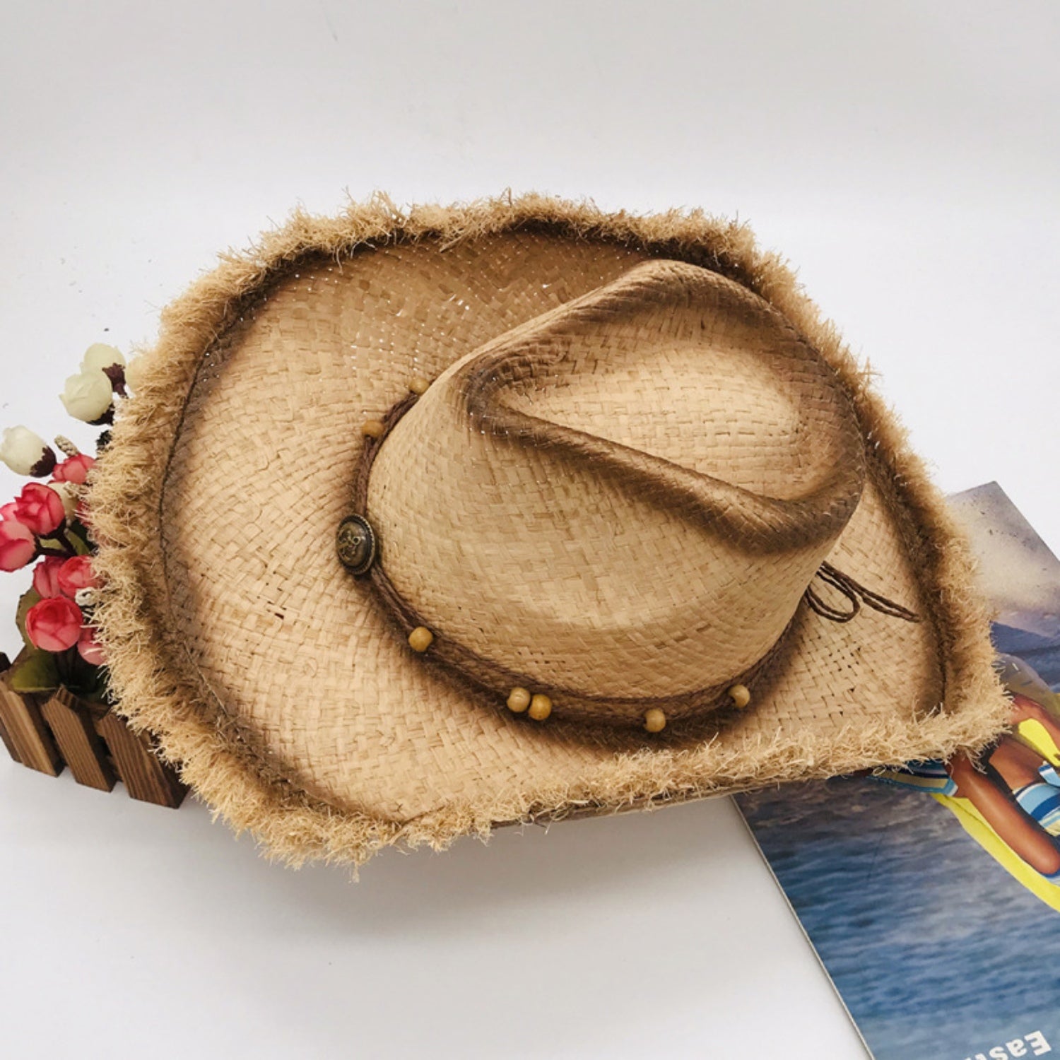 Raw Hem Wide Brim Straw Woven Hat