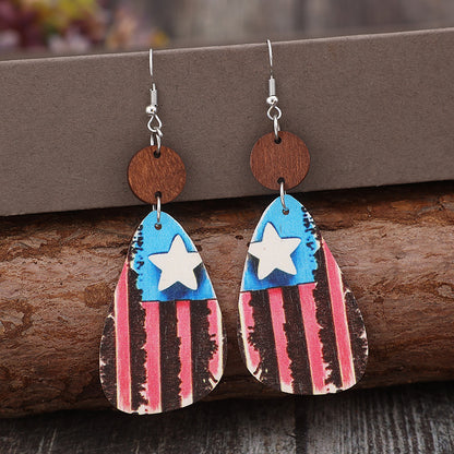 Star &amp; Stripes Wooden Dangle Earrings