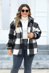 Plus Size Plaid Button Up Hooded Jacket