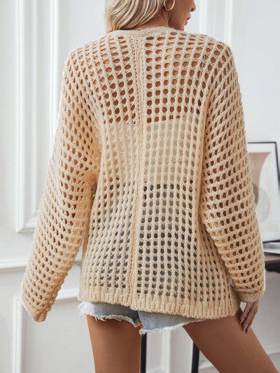 Openwork Open Front Long Sleeve Cardigan