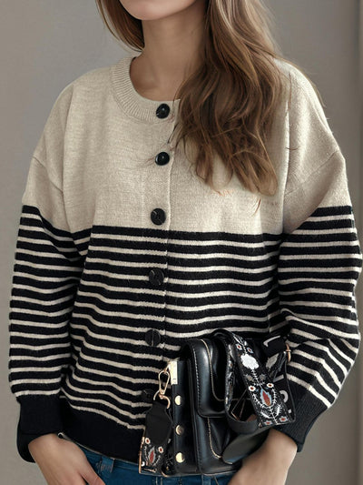 Striped Button Down Long Sleeve Cardigan