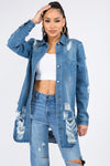 American Bazi Distressed Button Down Denim Shirt Jacket