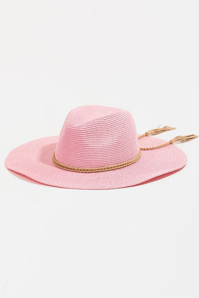 Fame Straw Braided Rope Strap Fedora Hat