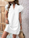 Ruffled Notched Cap Sleeve Mini Dress