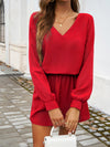 Devine Cutout V-Neck Long Sleeve Mini Dress