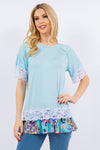 Celeste Full Size Lace Trim Short Sleeve Top