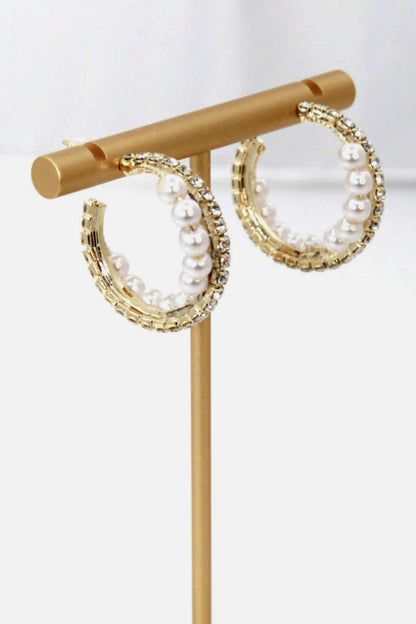 Alloy Pearl Hoop Earrings