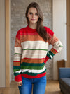 Contrast Striped Round Neck Long Sleeve Sweater