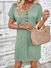 Quarter Button V-Neck Short Sleeve Dress