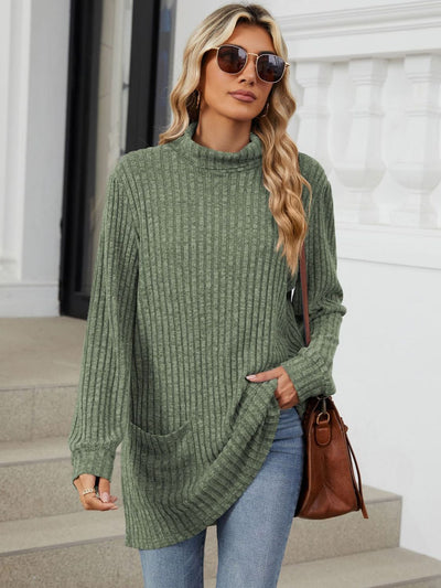 Ribbed Mock Neck Long Sleeve T-Shirt