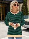 Slit Striped Round Neck Long Sleeve Sweatshirt