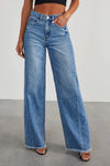 Raw Hem Wide Leg Jeans with Pockets