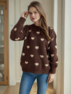 Heart Round Neck Long Sleeve Sweater