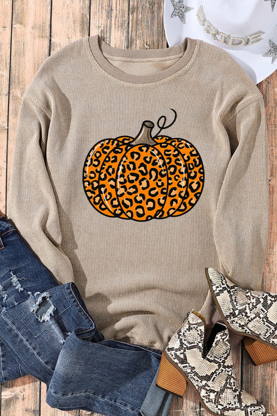 Pumpkin Round Neck Long Sleeve Sweatshirt