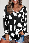 Full Size Printed V-Neck Long Sleeve Top