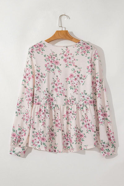 Printed Square Neck Long Sleeve Blouse