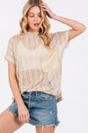 Ces Femme See Through Crochet Mock Neck Cover Up