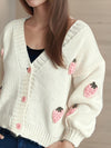 Crochet Strawberry V-Neck Long Sleeve Cardigan