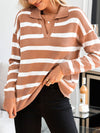 Striped Johnny Collar Long Sleeve Sweater