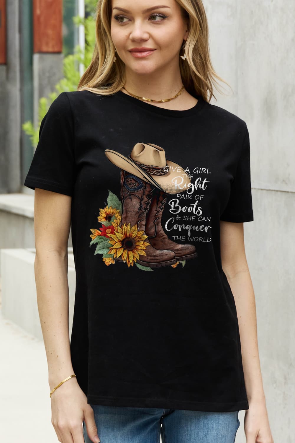 Simply Love Full Size Cowboy Hat &amp; Boots Graphic Cotton Tee