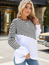 Slit Contrast Striped Long Sleeve Sweatshirt