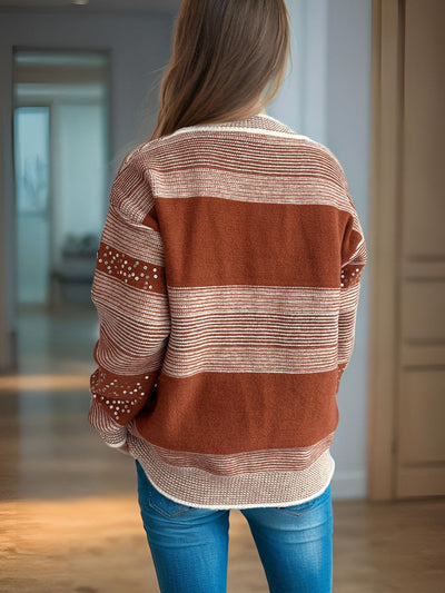 Sequin Color Block Round Neck Sweater