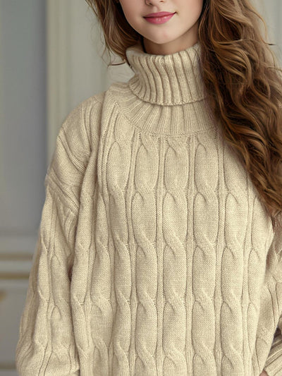 Cable-Knit Turtleneck Long Sleeve Sweater