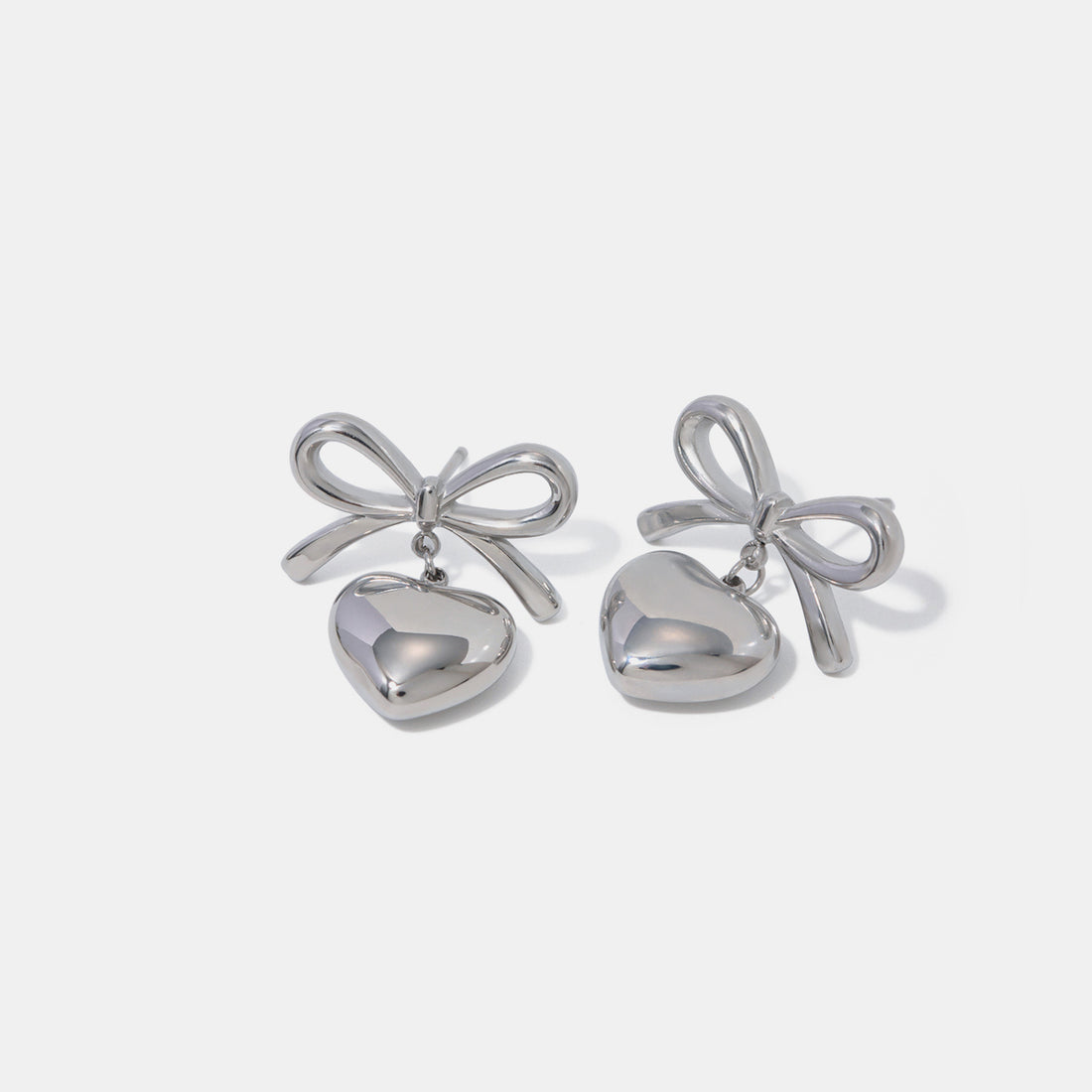 Stainless Steel Bow &amp; Heart Drop Earrings