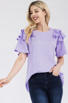 Celeste Full Size Ruffle Layered Short Sleeve Texture Top