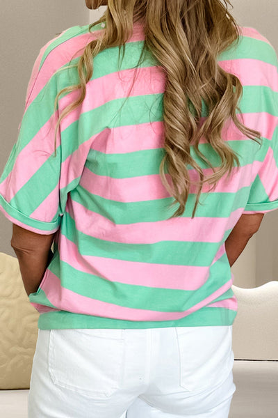 Contrast Stripes Round Neck Half Sleeve T-Shirt